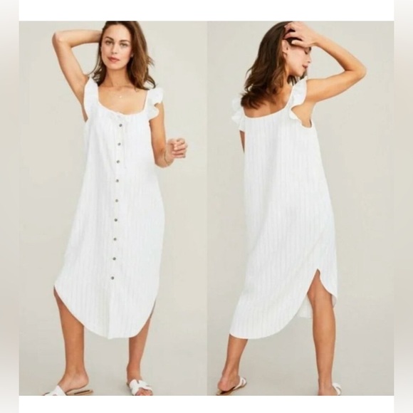Hatch Maternity Jenna Dress in Cream Cottage Core Boho Midi Dress Button Down - Picture 1 of 7